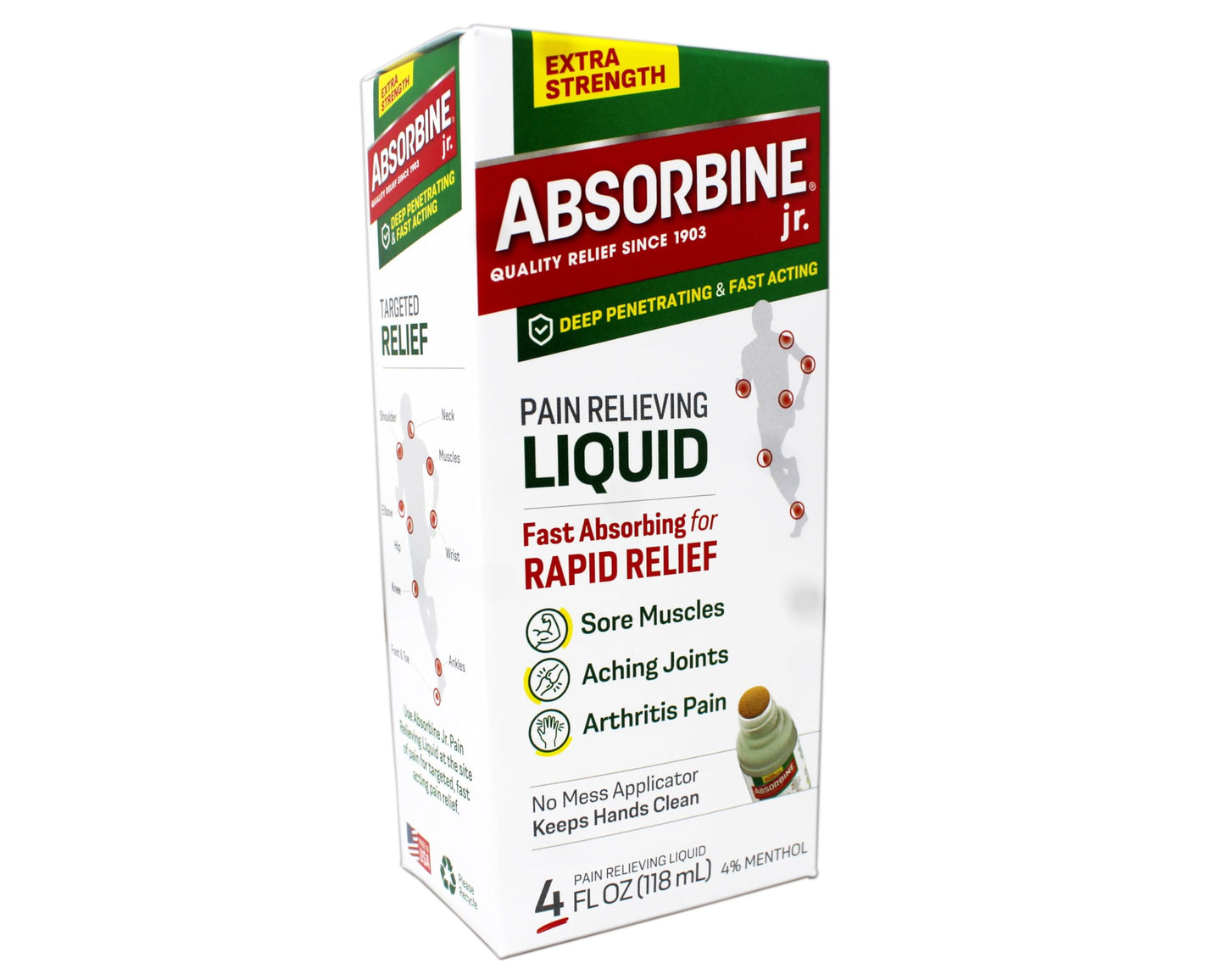 ABSORBINE JR. Extra Strength Pain Relieving Liquid, for Muscle, Joints, Arthritis Pain, with No-Mess Applicator, 4 Oz (Pack of 3) ABSORBINE JR.Buy Supplements Australia