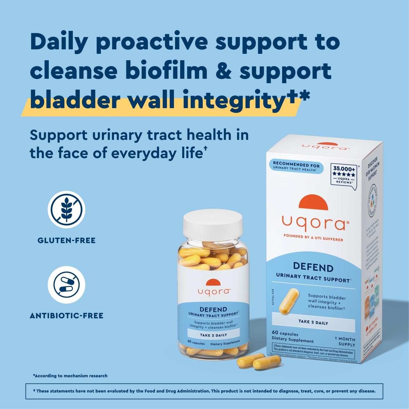 Uqora Defend - Urinary Tract Health Supplement - Support Bladder Health & Cleanse Biofilm* with D-Mannose, Green Tea Extract, Turmeric Extract & More