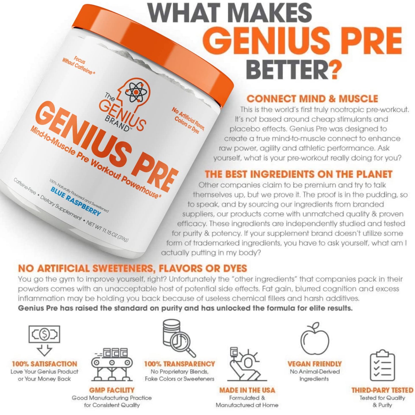 Genius Pre Workout Powder, Blue Raspberry - All-Natural Nootropic Pre-workout & Caffeine The Genius BrandBuy Supplements Australia