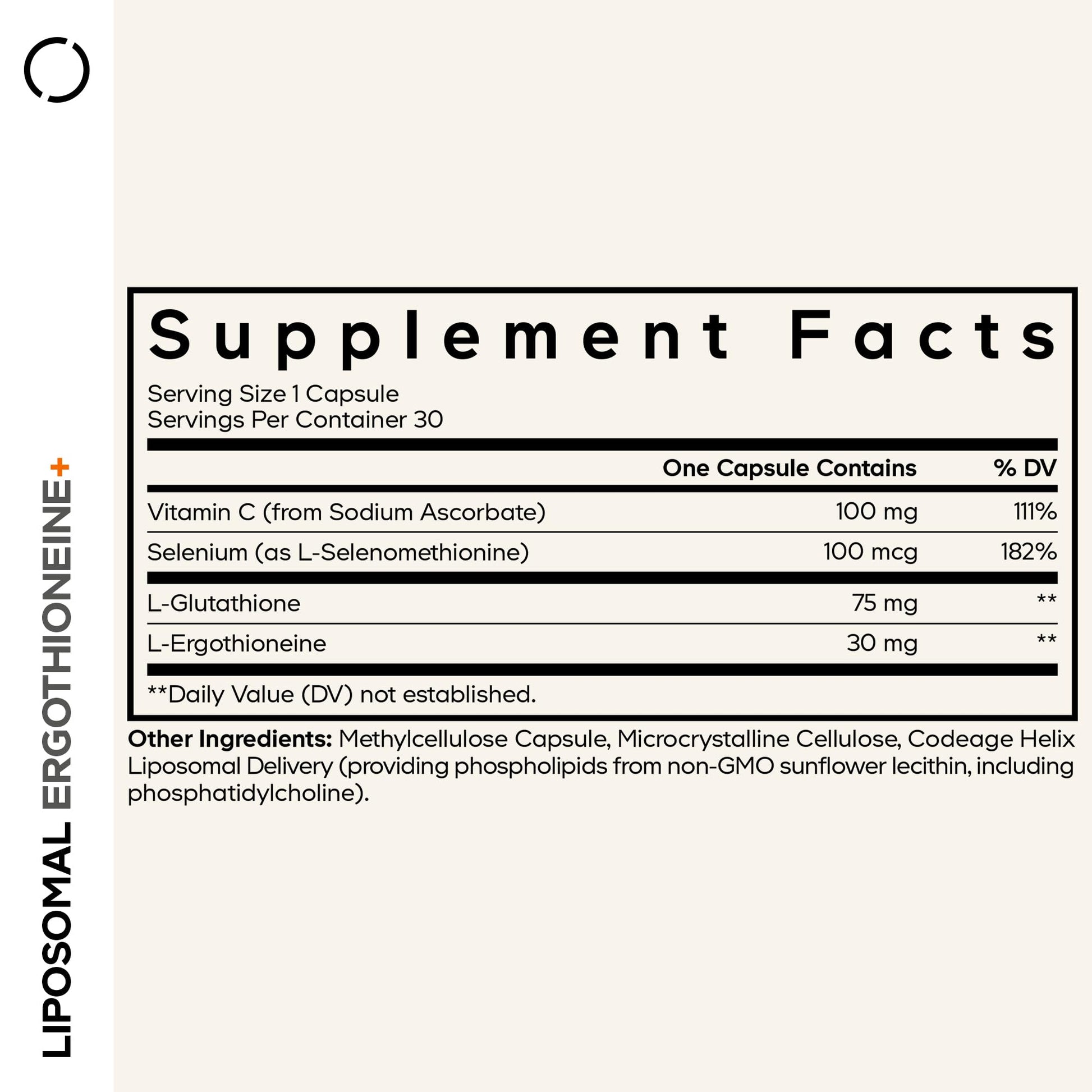 Codeage Liposomal Ergothioneine+ Supplement - L-Ergothioneine, L-Glutathione, Vitamin C, Selenium, Phospholipid Complex - Healthy Aging & Antioxidant - Vegan, Non-GMO, Soy-Free – 30 Capsules CodeageBuy Supplements Australia
