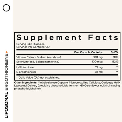 Codeage Liposomal Ergothioneine+ Supplement - L-Ergothioneine, L-Glutathione, Vitamin C, Selenium, Phospholipid Complex - Healthy Aging & Antioxidant - Vegan, Non-GMO, Soy-Free – 30 Capsules CodeageBuy Supplements Australia