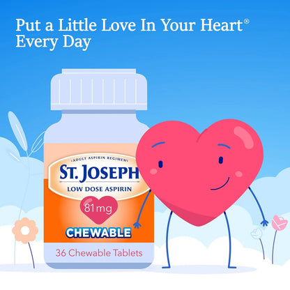 St. Joseph Aspirin Pain Reliever (NSAID) 81mg, Chewable Orange Tablets Adult Low Dose Regimen , 108 ct (3 x 36 ct Tablets per Bottle) St. JosephBuy Supplements Australia