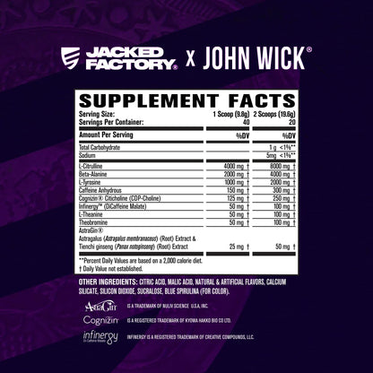 Jacked Factory X John Wick - Wick Mode Pre Workout Powder - Intense Energy, Battle-Ready Focus, Unstoppable Commitment, and Sheer Will