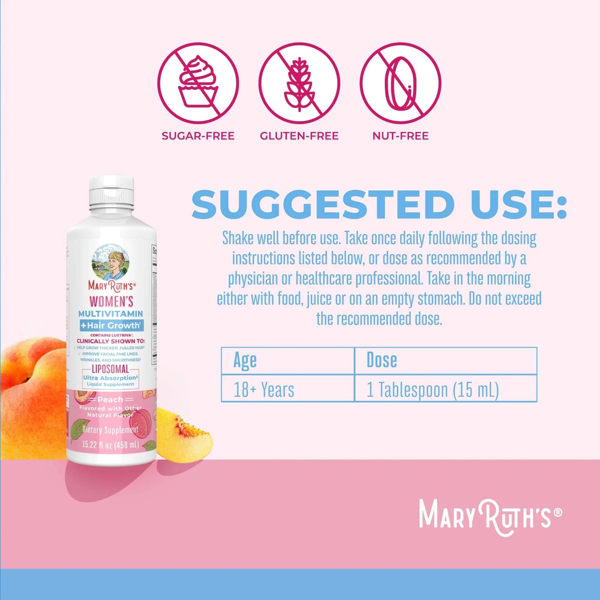 MaryRuth's Women's Multivitamin + Hair Growth Liposomal (Peach) & Iron Liquid (Berry) | Clean Label Project Verified® | MARYRUTH'SBuy Supplements Australia