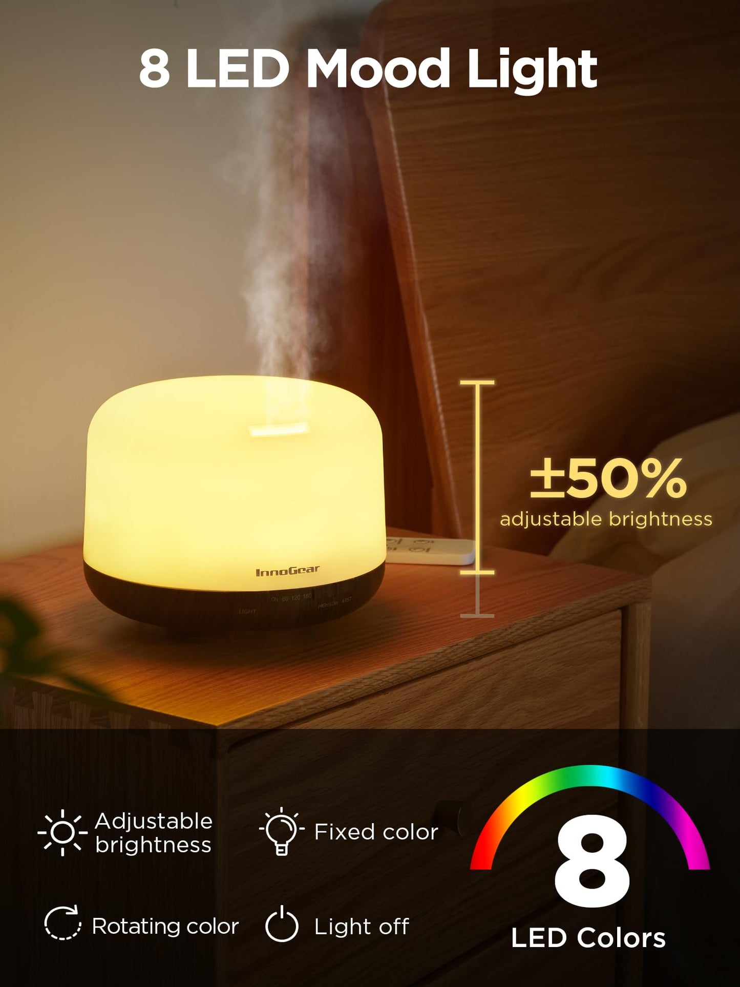 InnoGear 500ml Essential Oil Diffuser with Remote Control, Premium Ultrasonic Aromatherapy InnoGearBuy Supplements Australia