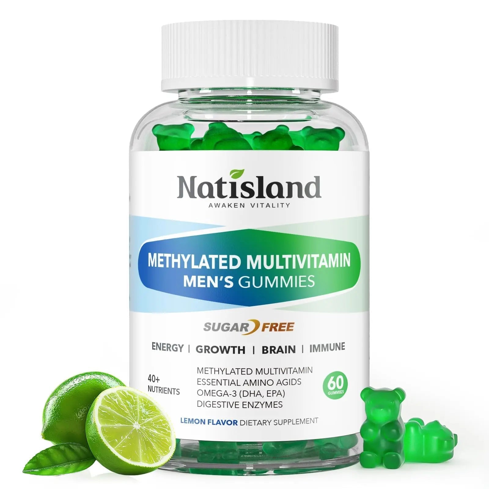 Methylated Multivitamin for Men Gummies, Men`s Multivitamins Gummies with Vitamin B Complex, A, C ,D3, E, K2, Calcium, Magnesium, Omega-3 NATISLANDBuy Supplements Australia