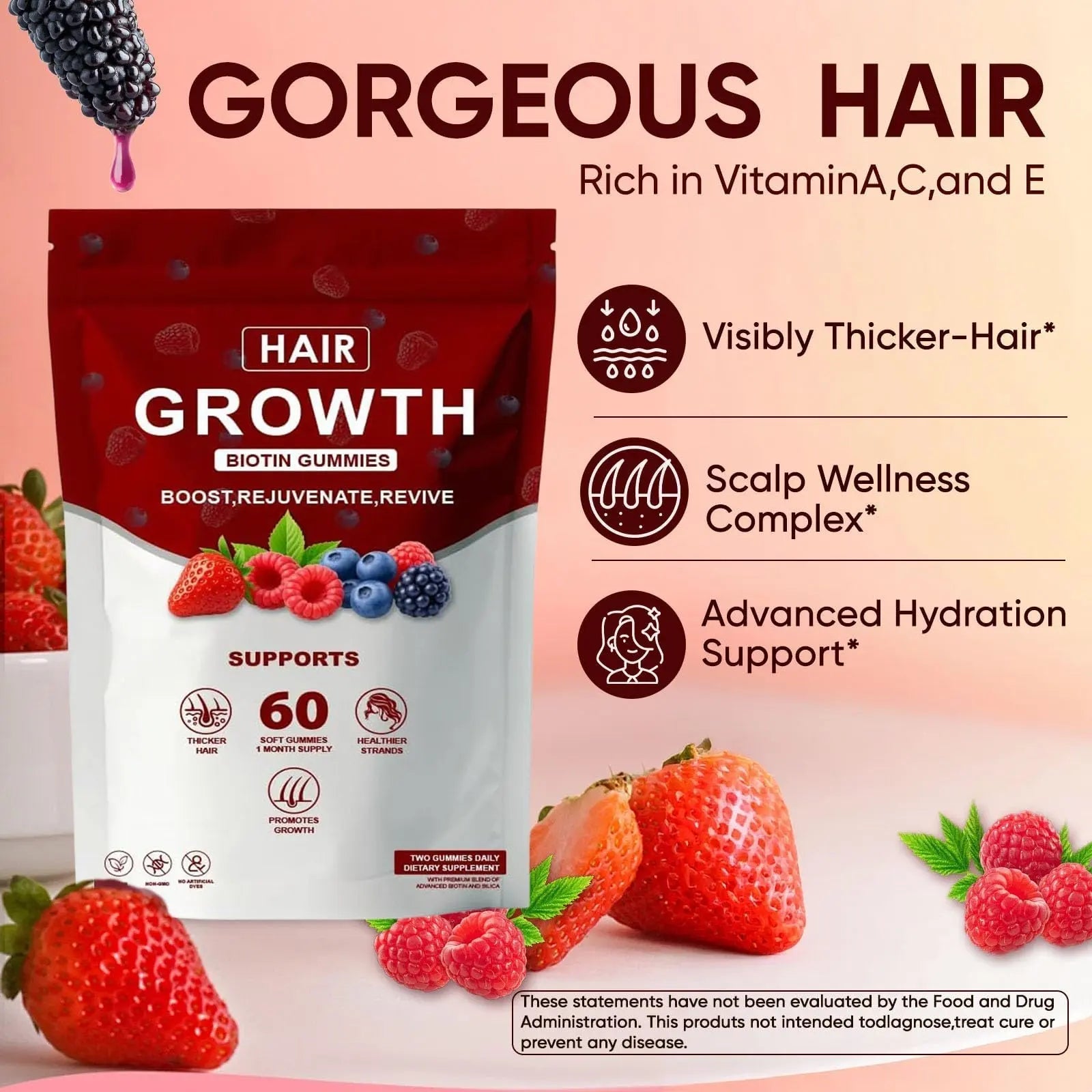 Neonomicon Lumin Hair Growth Gummies – with Biotin, Vitamin C & E, Rosemary, Saw Palmetto – Supports Healthy Hair Growth & Strength Neonomicon