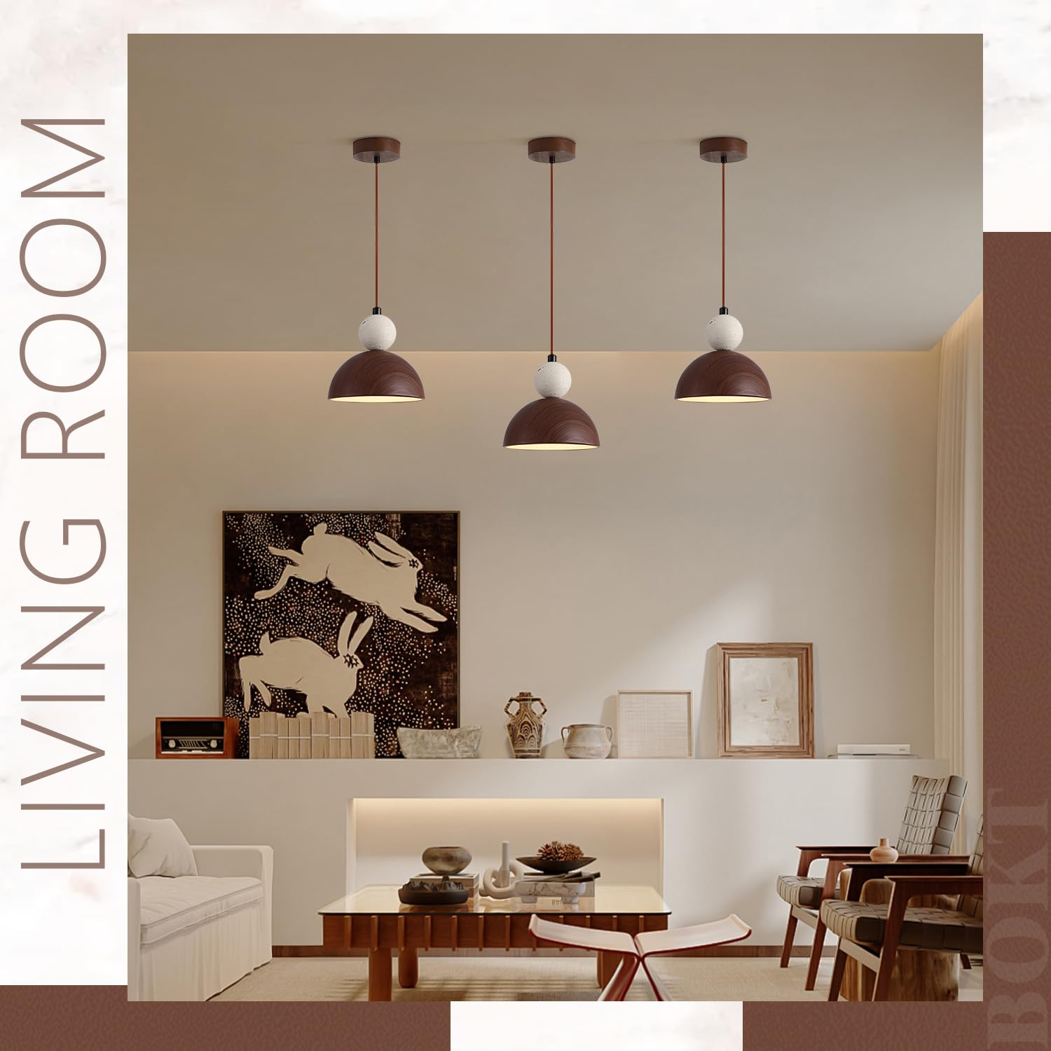BOKT Wabi Sabi Pendant Light Nordic LED Ceiling Hanging Light Modern Natural Stone Pendant Light Adjustable Dimmable Walnut Mini Chandelier for Dining Room Living Room BOKTBuy Supplements Australia