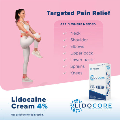 Lidocore Pain Relief Cream with 4% Lidocaine | Maximum Strength OTC | Safe & Compliant formula | Minor cuts, scrapes, insect bites, cold sores | Non-Greasy, Odor-free, Fragrance-Free | 2.7 oz (76.5 g) LidocoreBuy Supplements Australia