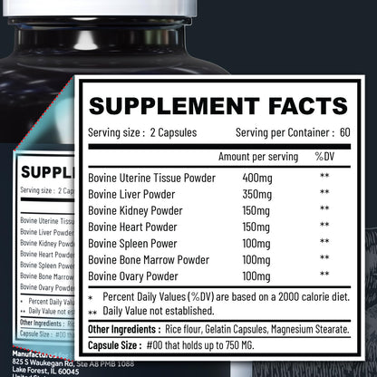 Beef Organ Supplement Grass Fed Complex for Women - 7 Carnivore Meat Proprietary Blend of Beef Liver, Marrow, Brain, Thymus, Spleen, Kidney, Colostrum, Heart, Pancreas, Gallbladder -120 Caps Holistic MethodBuy Supplements Australia