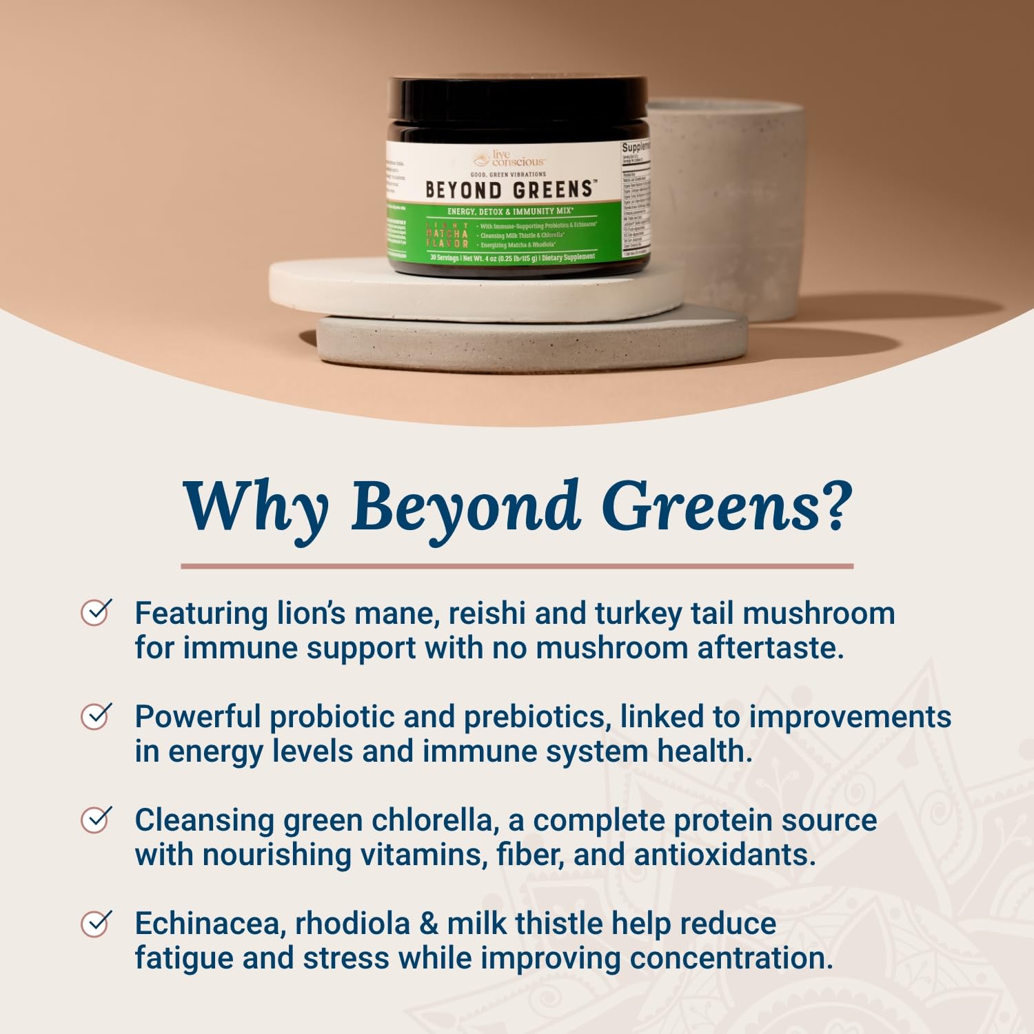 Live Conscious Beyond Greens Superfood Powder - Delicious Debloating Super Greens Powder - Matcha Greens Blend w/Chlorella, Echinacea, Probiotics for Immune Support & Energy Live ConsciousBuy Supplements Australia