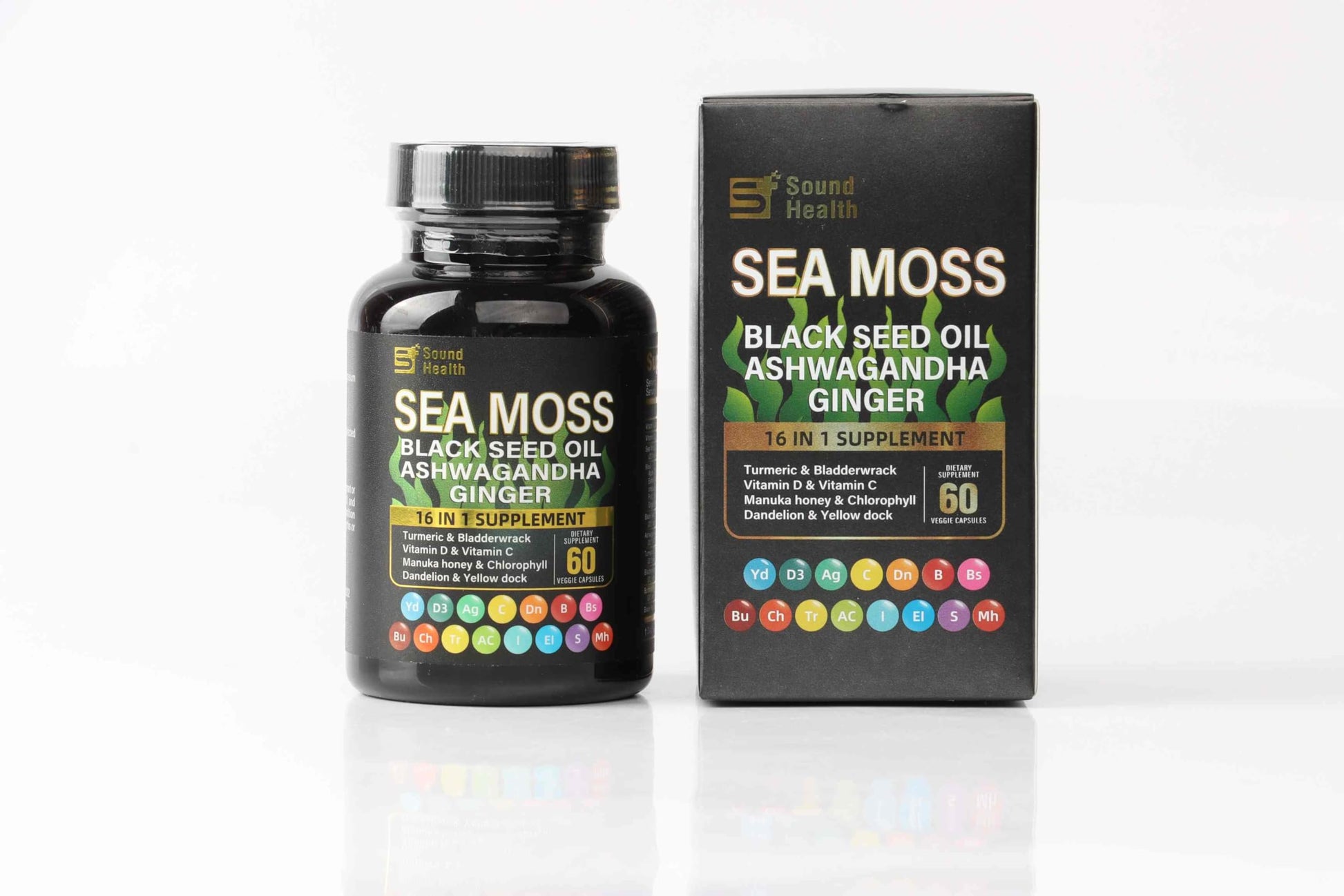 Sea Moss Capsules with Ashwagandha, Turmeric, Bladderwrack, Vitamins C & D for Natural Energy, Sleep Support & Hair Growth, 1200mg Herbal Blend, for Man & Women, Third-Party Tested，16-in-1 Supplement SoundHealthBuy Supplements Australia