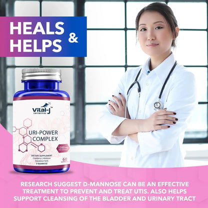4-IN-1 URI POWER COMPLEX 1350mg - D Mannose, Cranberry, Hibiscus, and Dandelion Herb - Naturally Cleanse the Bladder and Urinary Tract 60 capsules – Specialized Approach for UTI Avoidance Vital-J EmpoweringBuy Supplements Australia