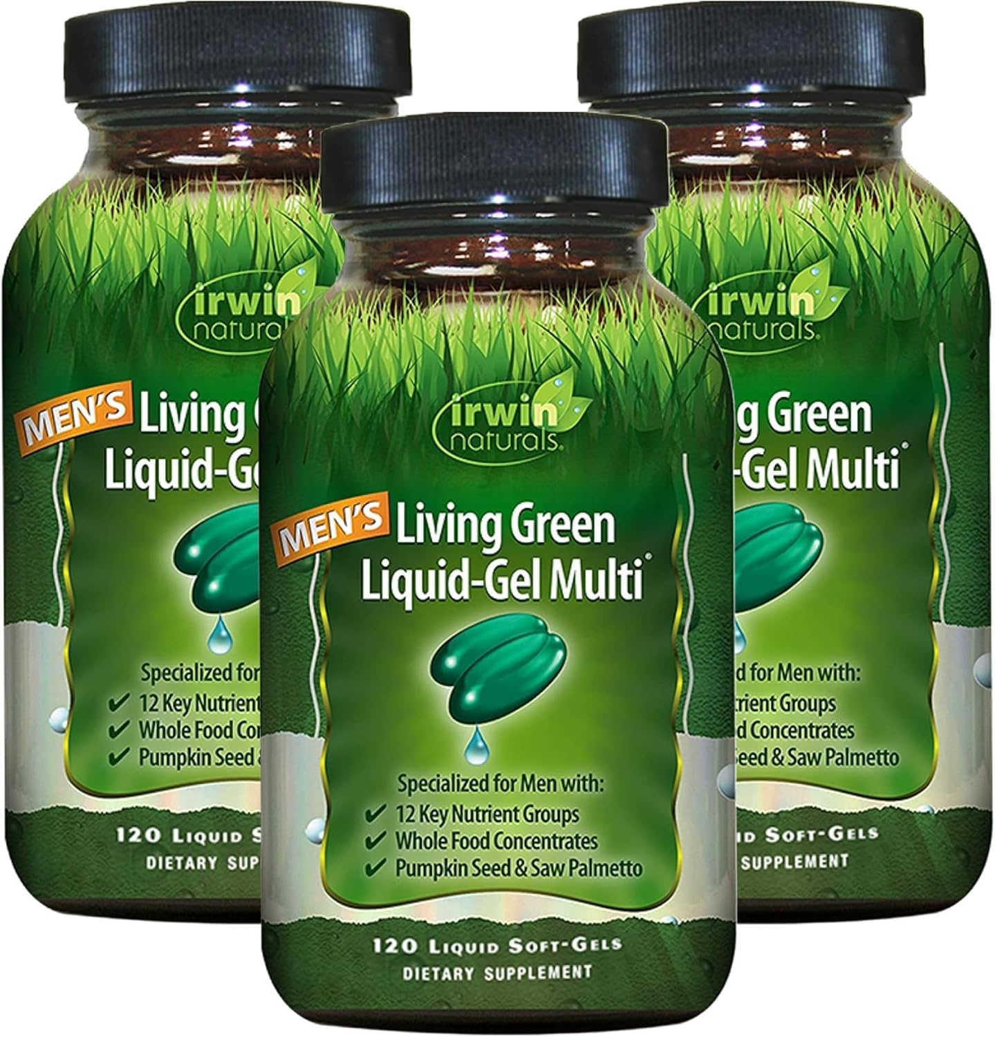 Irwin Naturals Men's Living Green Liquid-Gel Multi - 70 Essential Nutrients, Full-Spectrum Vitamin Supplements for Men, Wholefood Blend - Promotes Brain & Adrenal Support - 120 Soft-Gels (3 Pack) Irwin NaturalsBuy Supplements Australia