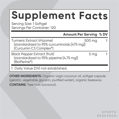 Sports Research Turmeric Curcumin C3 Complex 500 mg, Enhanced with Black Pepper Sports ResearchBuy Supplements Australia
