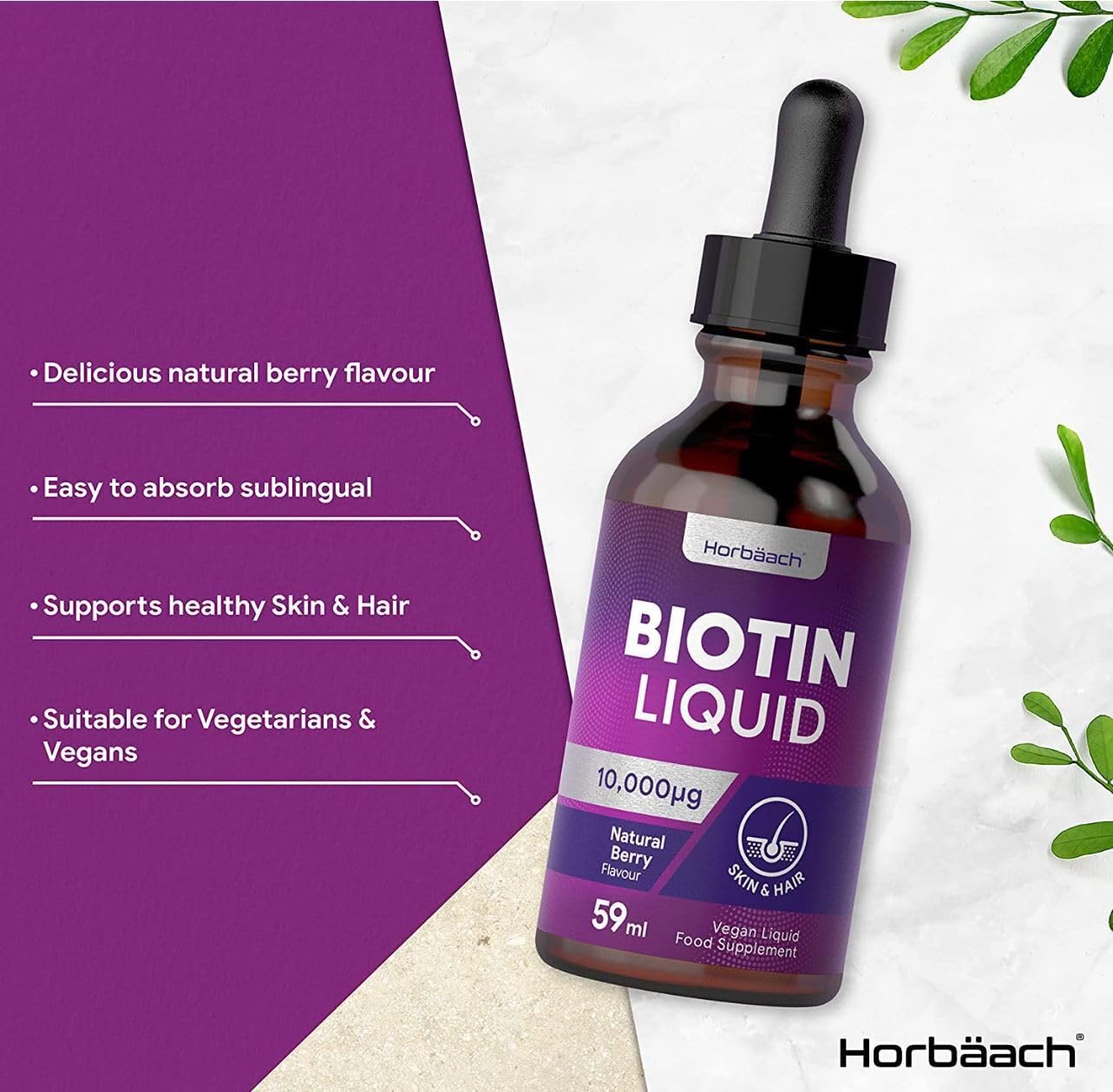Biotin Liquid Drops for Hair & Skin Support | 10000 mcg Supplement | 59 ml Vitamin B7 HorbäachBuy Supplements Australia