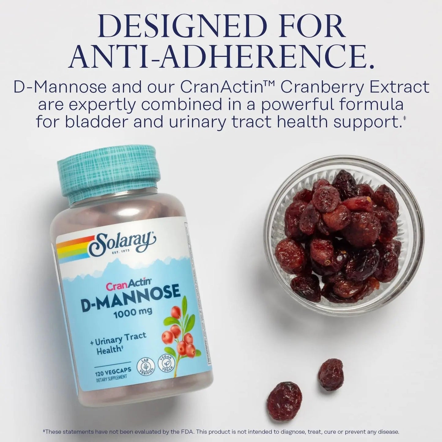 SOLARAY D-Mannose 1000mg with CranActin Cranberry Supplement 400mg, Urinary Tract Health & Bladder Support Capsules with Vitamin C, Vegan, 60 Day Guarantee, 60 Servings, 120 VegCaps (120 CT) SOLARAYBuy Supplements Australia