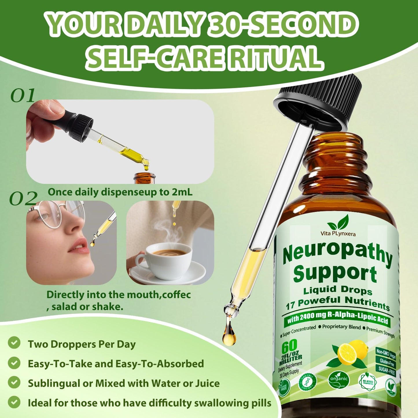Neuropathy Supplements Liquid Drops, Advance 17-in-1 Stabilized R-Alpha Lipoic Acid (R-ALA) w. Acetyl L-Carnitine Vitamin B-Complex Magnesium, High Potency R-Lipoic Acid for Nerve Antioxidant Energy Vita PLynxeraBuy Supplements Australia