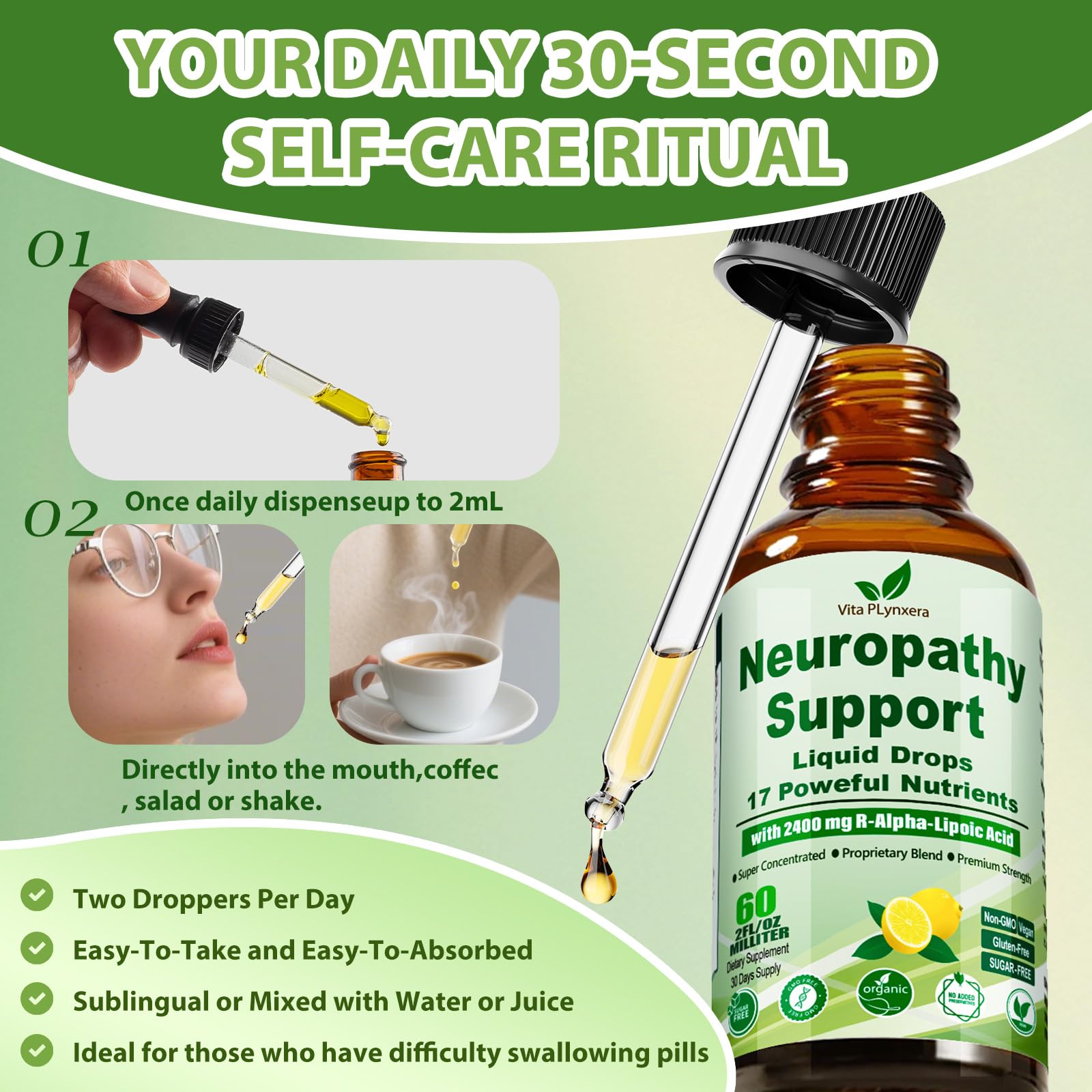 Neuropathy Supplements Liquid Drops, Advance 17-in-1 Stabilized R-Alpha Lipoic Acid (R-ALA) w. Acetyl L-Carnitine Vitamin B-Complex Magnesium, High Potency R-Lipoic Acid for Nerve Antioxidant Energy Vita PLynxeraBuy Supplements Australia