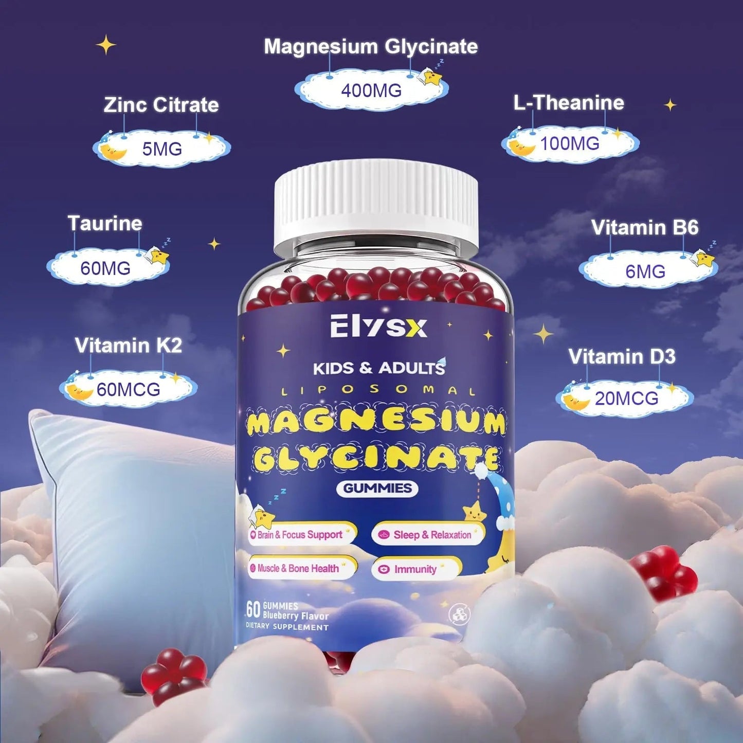 Elysx Kids Methylated Multivitamin Chewable & Liposomal Magnesium Glycinate 400mg Gummies, Immune & Brain, Muscle & Relax ElysxBuy Supplements Australia