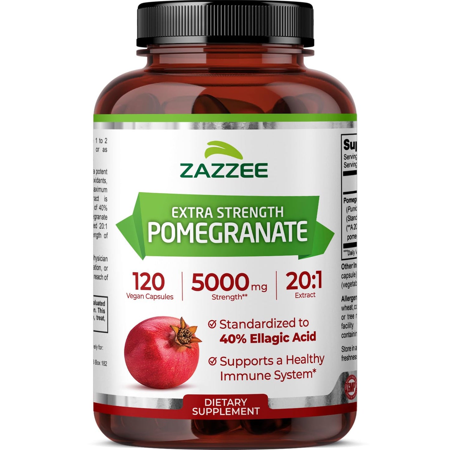 Zazzee Extra Strength Pomegranate 20:1 Extract, 40% Ellagic Acid, 120 Vegan Capsules, 4 Month Supply, Punica Granatum, Antioxidant & Cellular Health Support, Non-GMO, Made in the USA ZazzeeBuy Supplements Australia