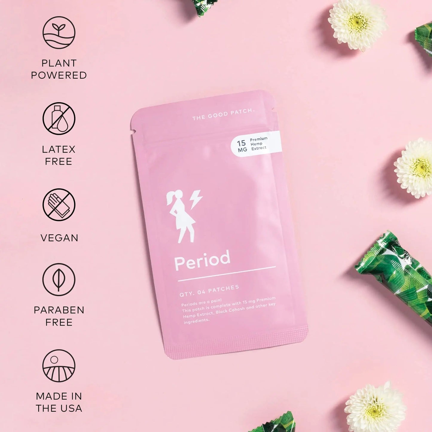The Good Patch Period Patch with Hemp for Cramps, Sustained Release for up to 12 Hours, Natural Patch with Hemp, Black Cohosh, Plant Powered Wearable Wellness (16 Total Patches) The Good PatchBuy Supplements Australia