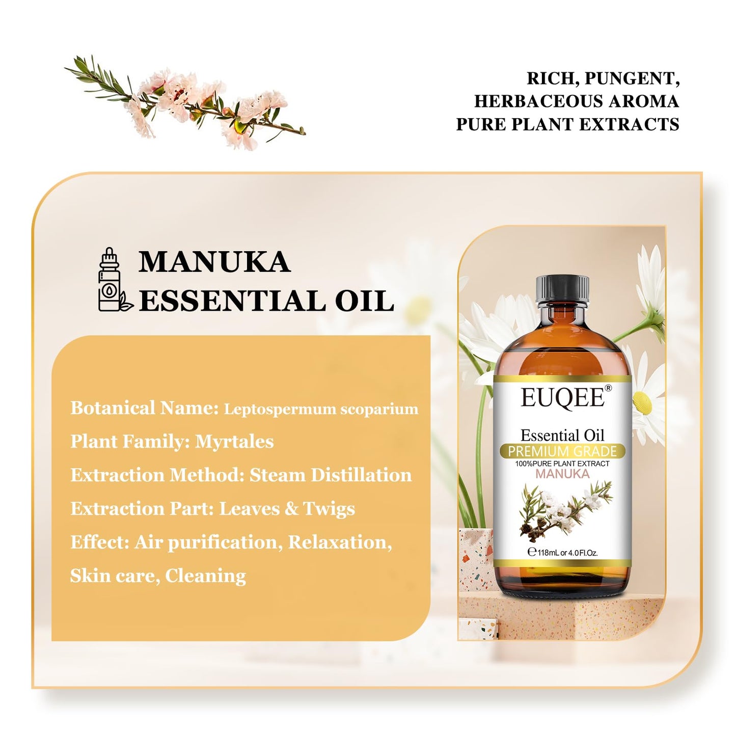 EUQEE Manuka Essential Oil 118ml Large Capacity Pure Manuka Oil with Glass Dropper for Skin EUQEEBuy Supplements Australia