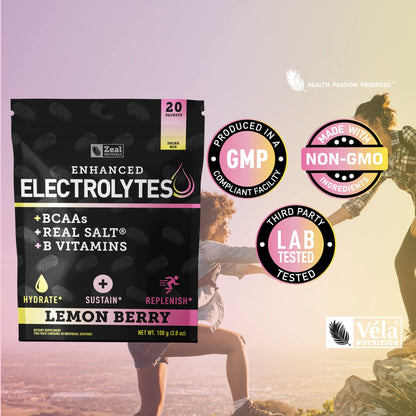 Enhanced Powder Stick Packs (Lemon Berry - 20 Packets) Sugar Free + BCAA B-Vitamins Zeal NaturalsBuy Supplements Australia