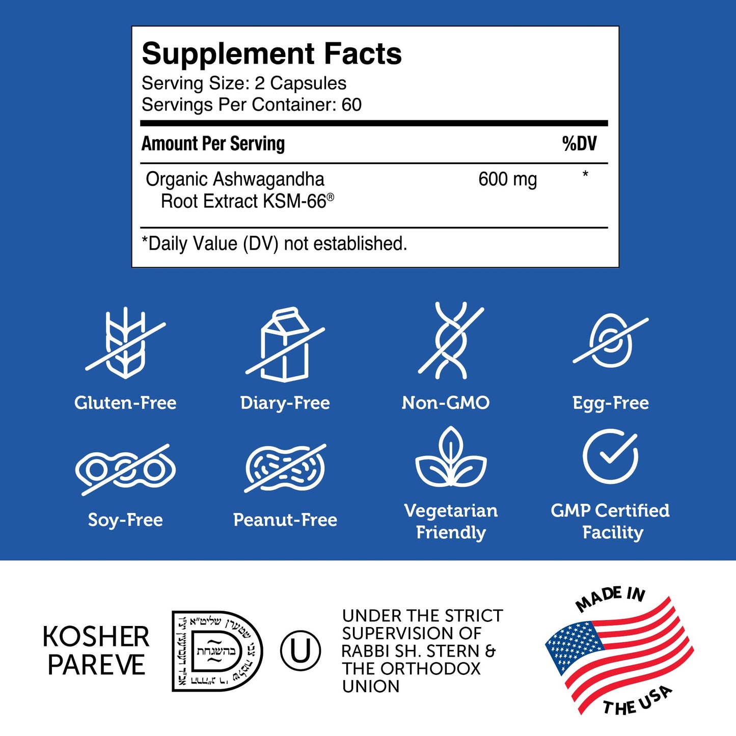 Zahler Ashwagandha Capsules, KSM-66 Aswhagandha 600mg Supplement, Relaxation and Stress Support, Kosher, 60 Capsules ZahlerBuy Supplements Australia