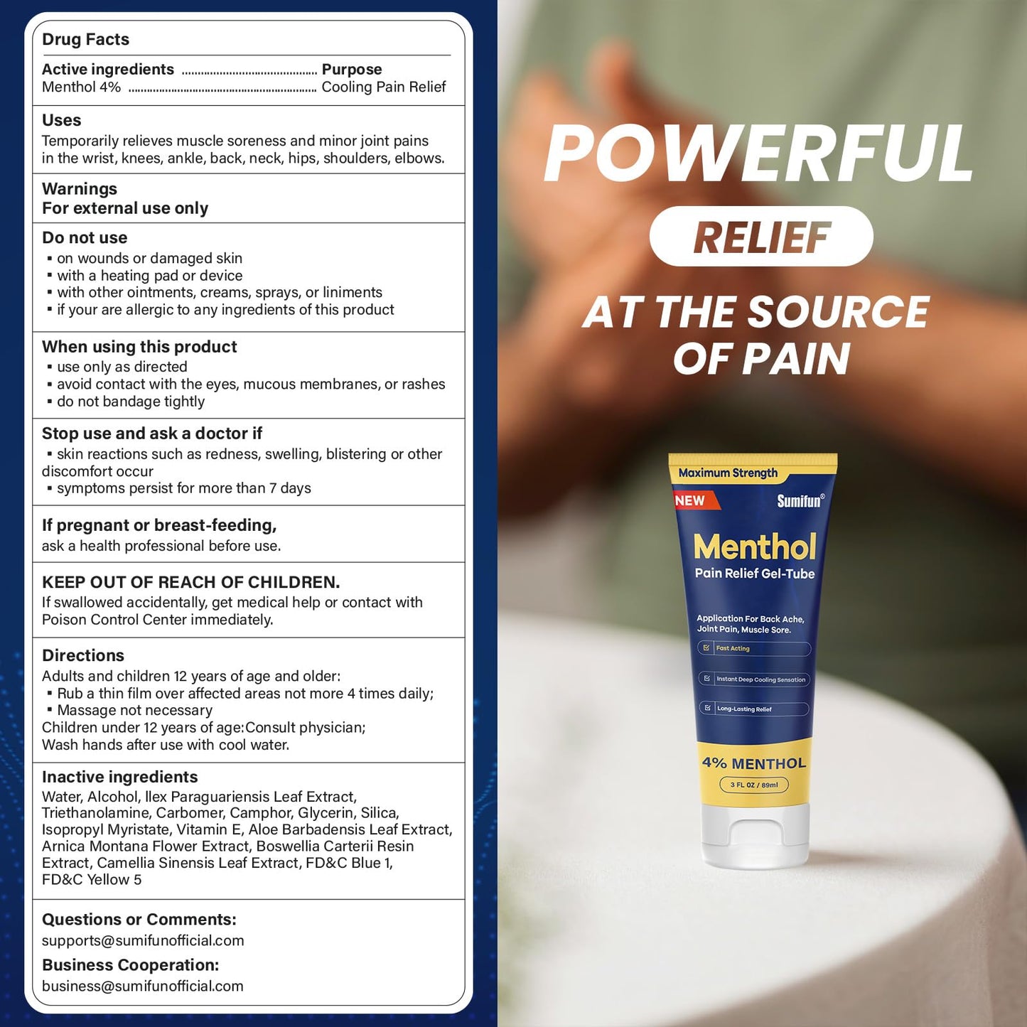 Sumifun Menthol Pain Relief Gel-Tube-3 FL OZ Tube (Pack of 1)- for Knee & Lower Back Pain Relief, Sore Muscle Relief, Neck Pain Relief, Shoulder Pain Relief SumifunBuy Supplements Australia