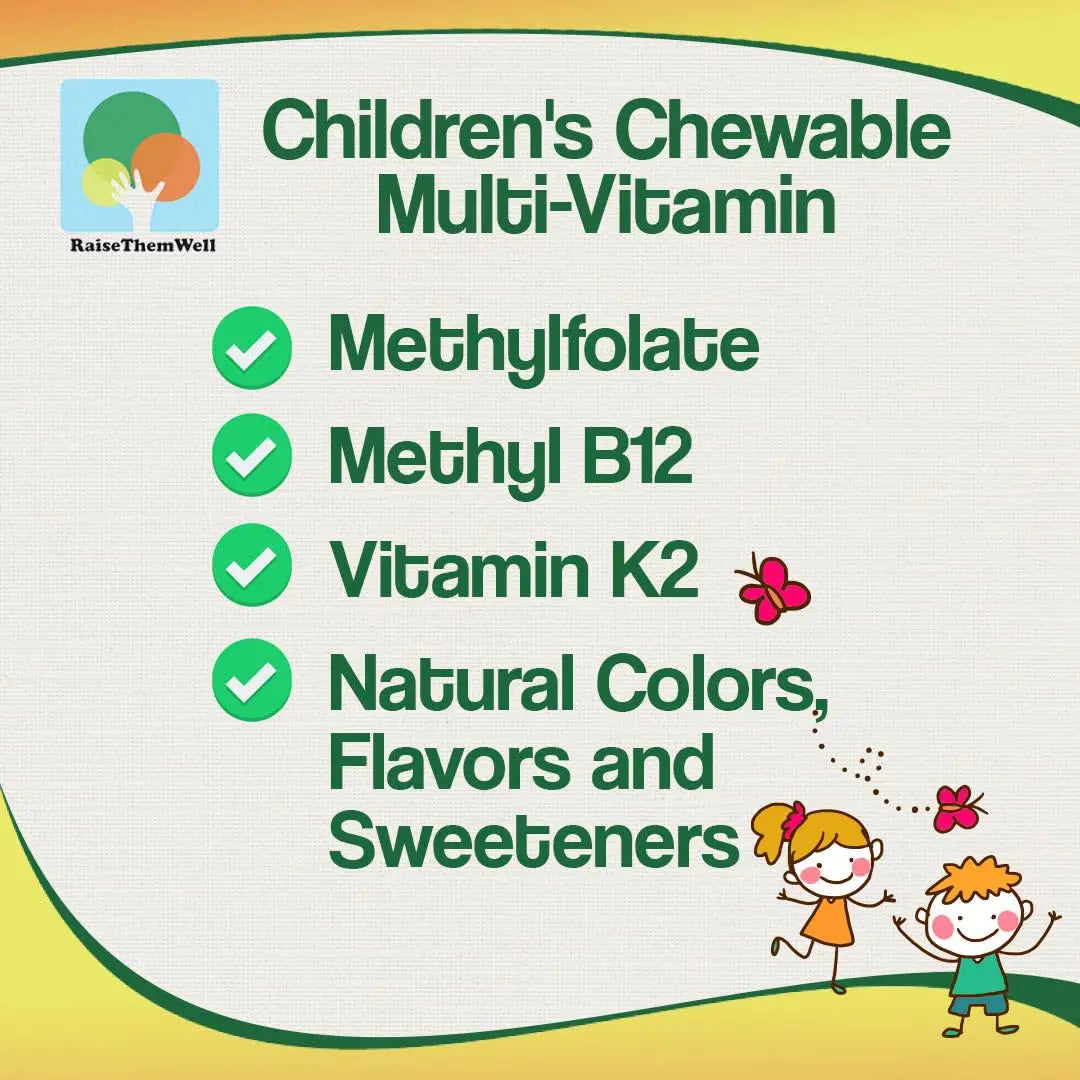 Raise Them Well Tasty Chewable Kids Multivitamin, All-Natural Colors, Flavors & Sweeteners, Daily Essential Vitamins for Children, Easy-to-Chew Vitamins, Strawberry Raise Them Well