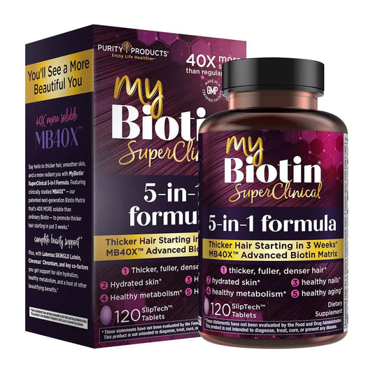 Purity Products MyBiotin SuperClinical New 5-in-1 Elite Multivitamin + MB40X Biotin Matrix Daily Multi - Thicker Hair Starting in 3 Weeks Purity Products