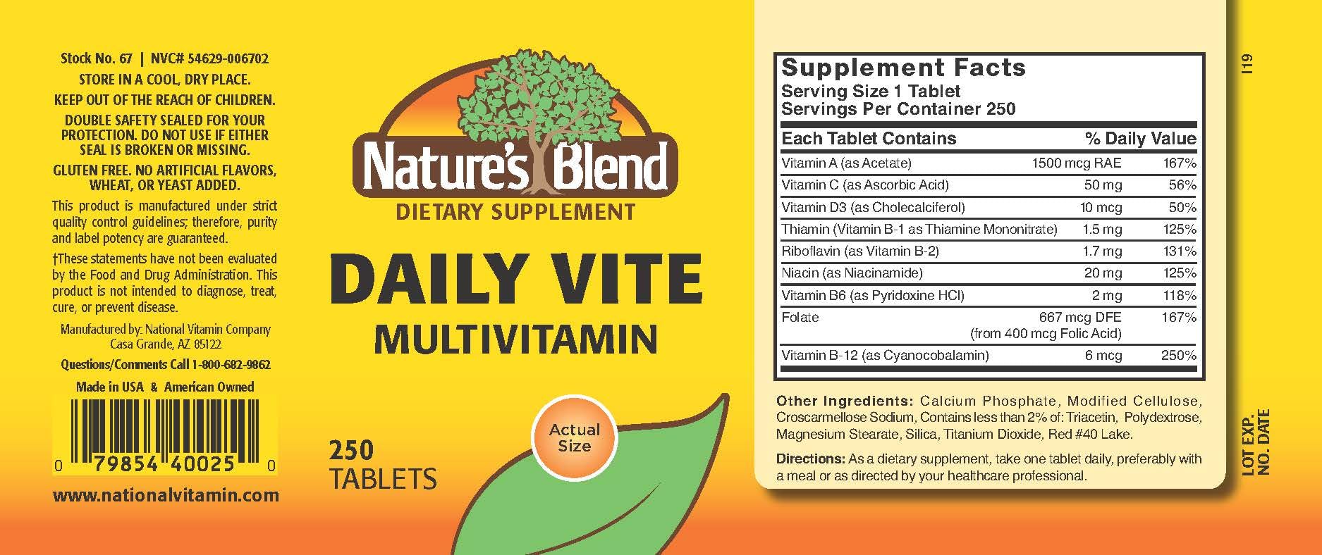 Nature's Blend Daily Vite 250 Tablets Nature's BlendBuy Supplements Australia