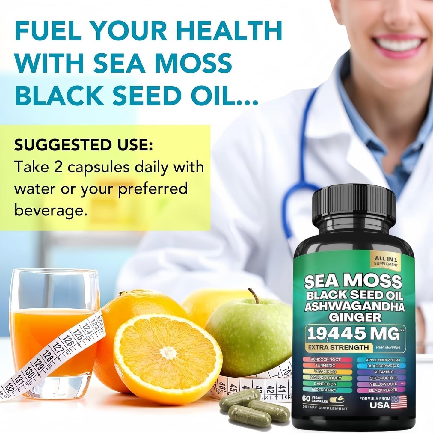 HealthyFinds Sea Moss Black Seed Oil Ashwagandha Ginger Capsules with Turmeric Bladderwrack Burdock & Vitamin C Vitamin D3 with Elderberry Manuka Dandelion Yellow Dock Iodine Chlorophyll ACV HealthyFindsBuy Supplements Australia