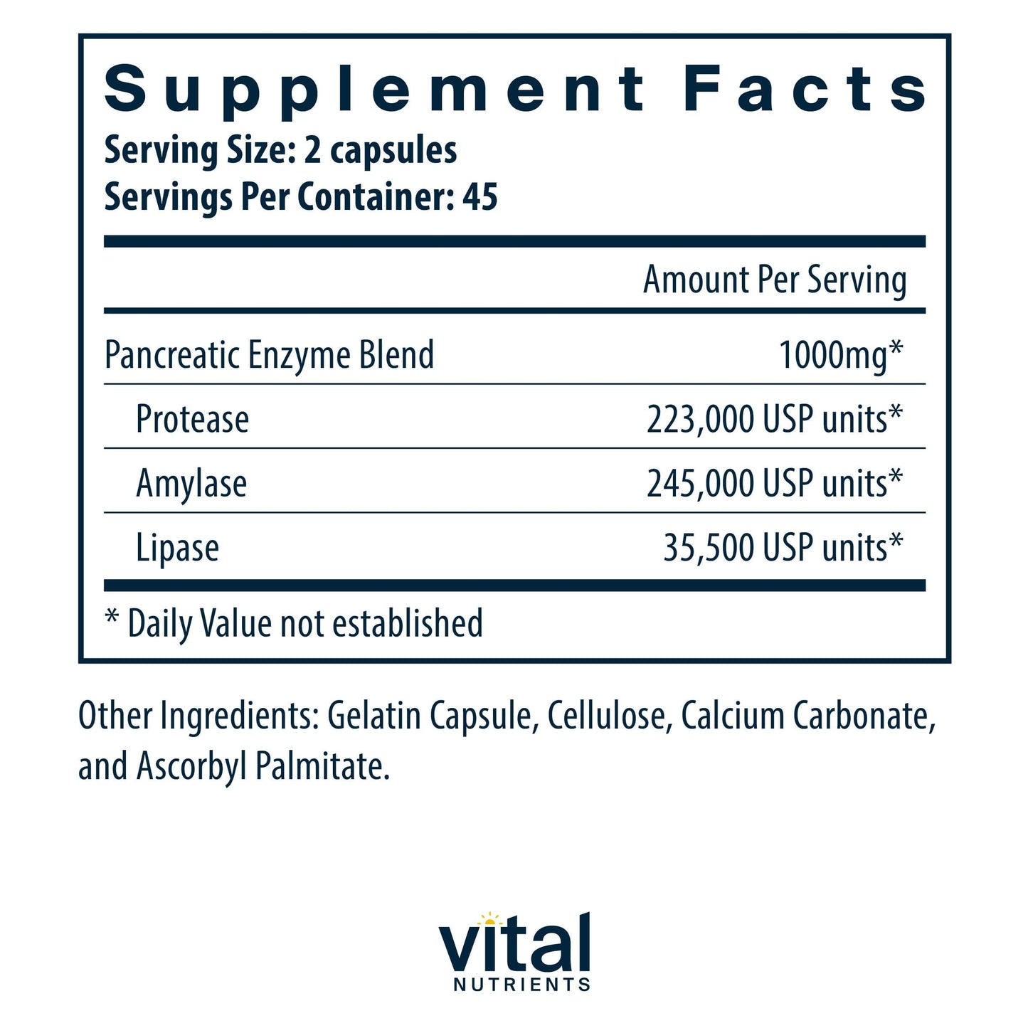 Vital Nutrients Pancreatic Enzymes 1000mg (Full Strength) - Pancreatin Digestion Supplement with Protease, Amylase & Lipase - Digestive Enzymes