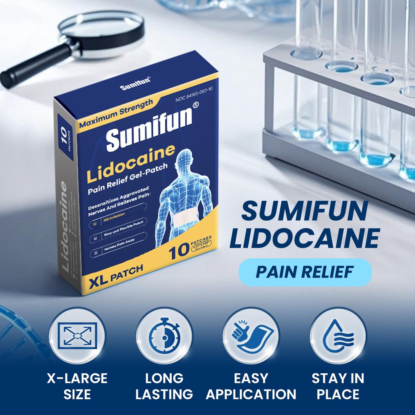 Sumifun 4% Lidocaine XL Pain Patches | Extra Large 4.72"x7.87" for Full Back & Thigh Coverage | Maximum Strength OTC Numbing | 8-Hour Medical Adhesion (X-Large, Count, 10) SumifunBuy Supplements Australia