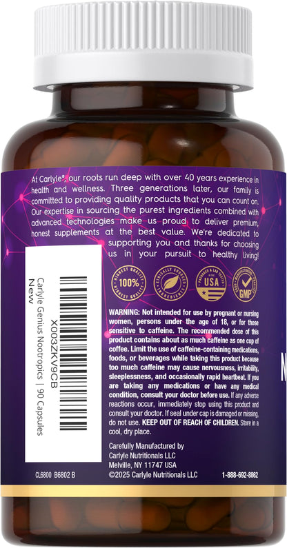 Carlyle Brain Nootropic Supplement | 90 Capsules | with Caffeine, B12, and Guarana Extract | Non-GMO & Gluten Free CarlyleBuy Supplements Australia