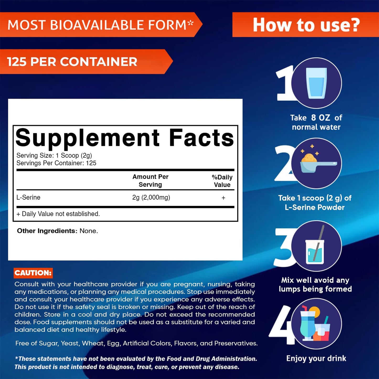 Vitamatic L-Serine Pure Powder 250 Gram | 2000 mg per Serving | 125 Servings | Unflavored | No Additives | Free of Soy, Eggs, Fish & Artificial Ingredients VitamaticBuy Supplements Australia