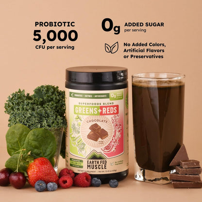 Earth Fed Muscle Chocolate Greens & Reds Superfood Blend Earth Fed MuscleBuy Supplements Australia