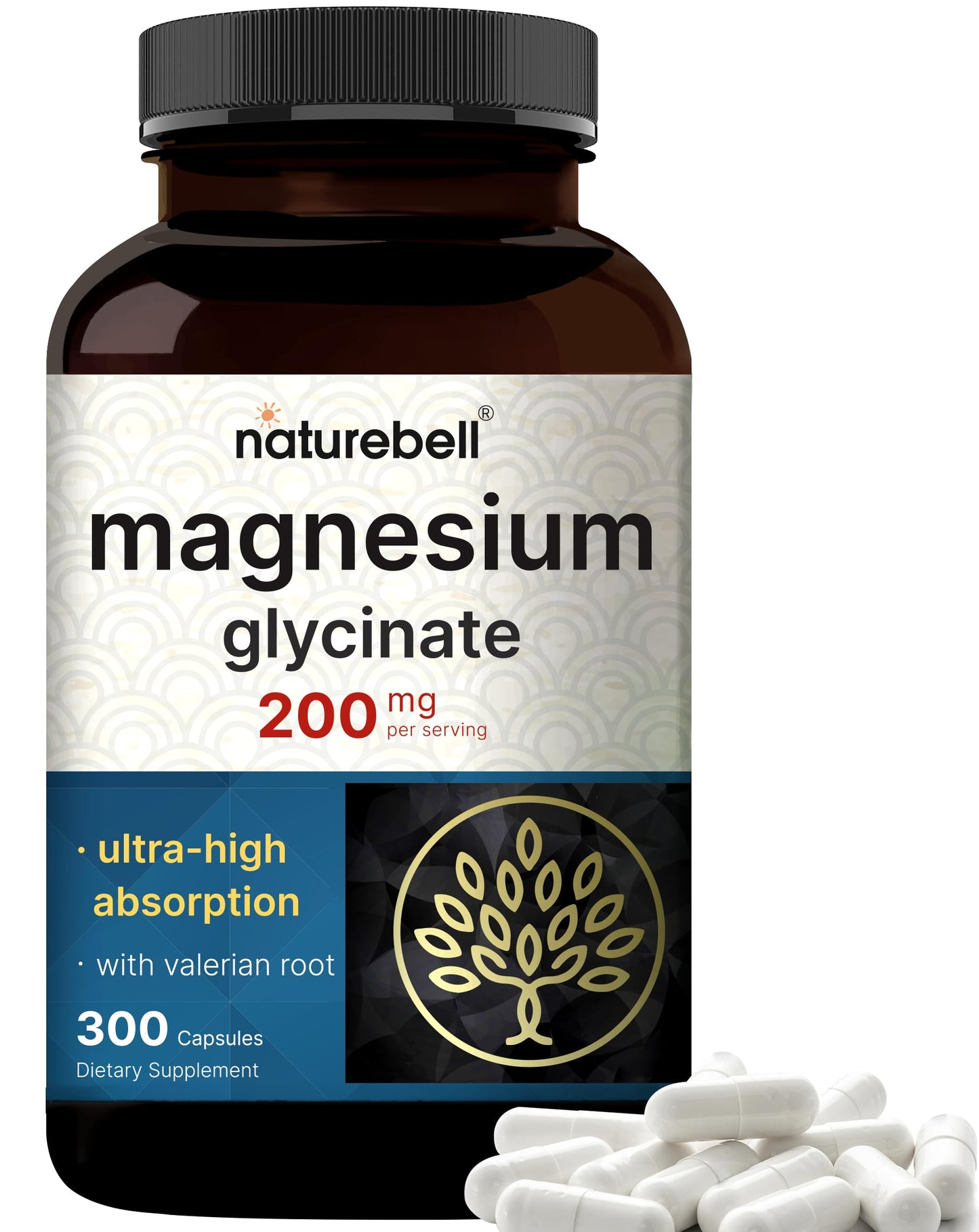 Pure Magnesium Glycinate for Sleep, 200mg with Valerian Root, 300 Capsules | 100% Chelated & Purified Mineral Supplement – Ultra High Absorption – Non-GMO, Gluten Free NatureBellBuy Supplements Australia