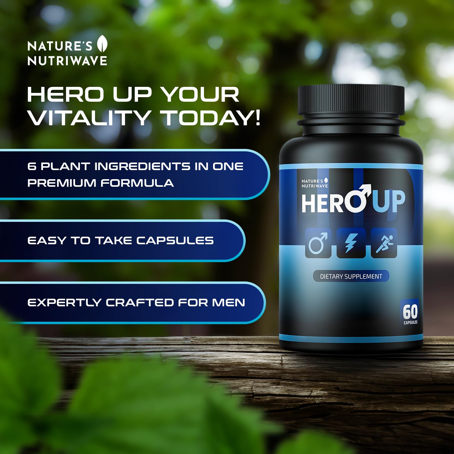 HeroUP - Natural Wellness Supplement with Plant-Based Ingredients – Non-GMO, Stimulant-Free | Made in the USA, GMP-Certified | 60 Capsules, 6 Month Suppy Nature’s NutriWaveBuy Supplements Australia