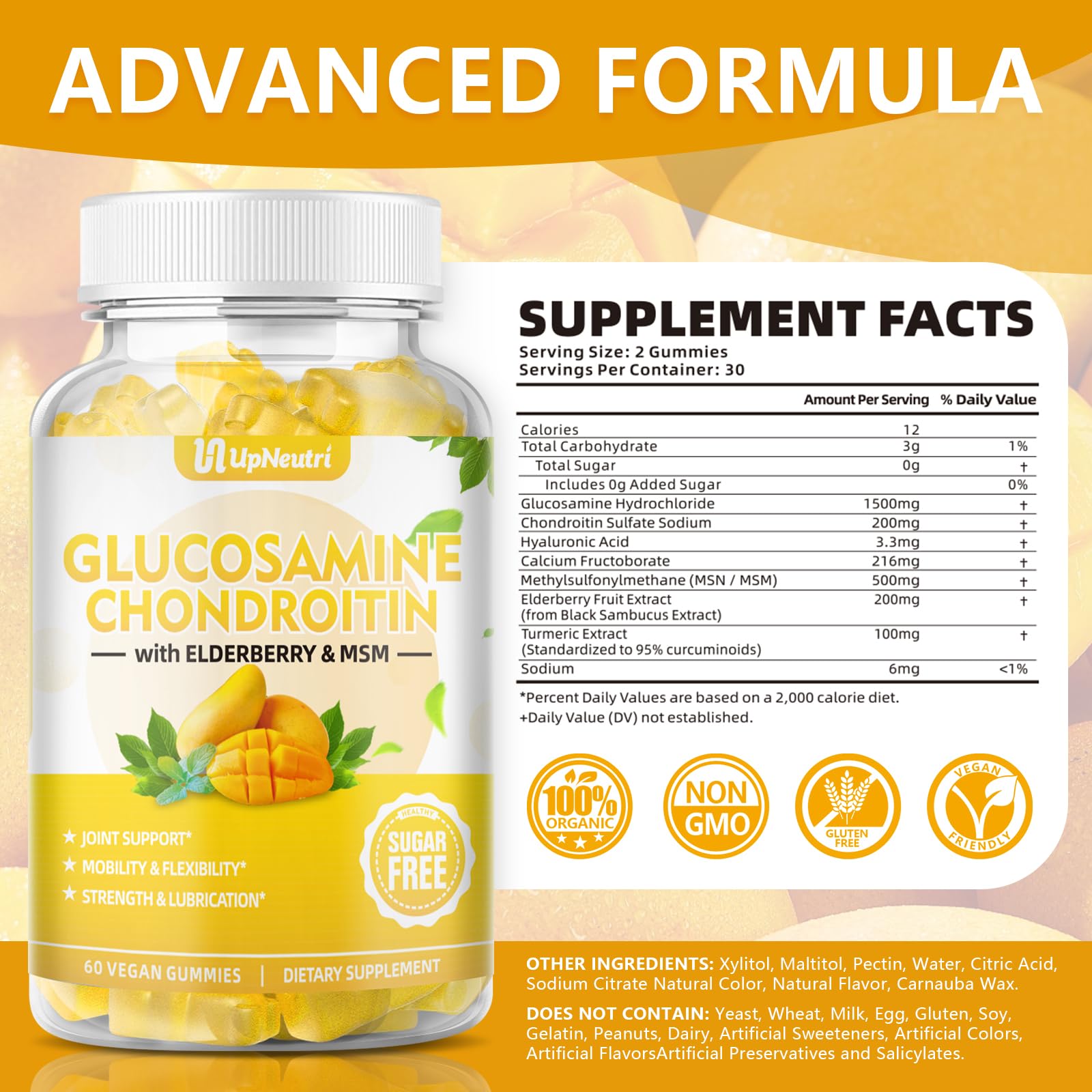 Sugar Free Glucosamine Chondroitin Gummies, Extra Strength 1500mg Glucosamine UPNEUTRIBuy Supplements Australia