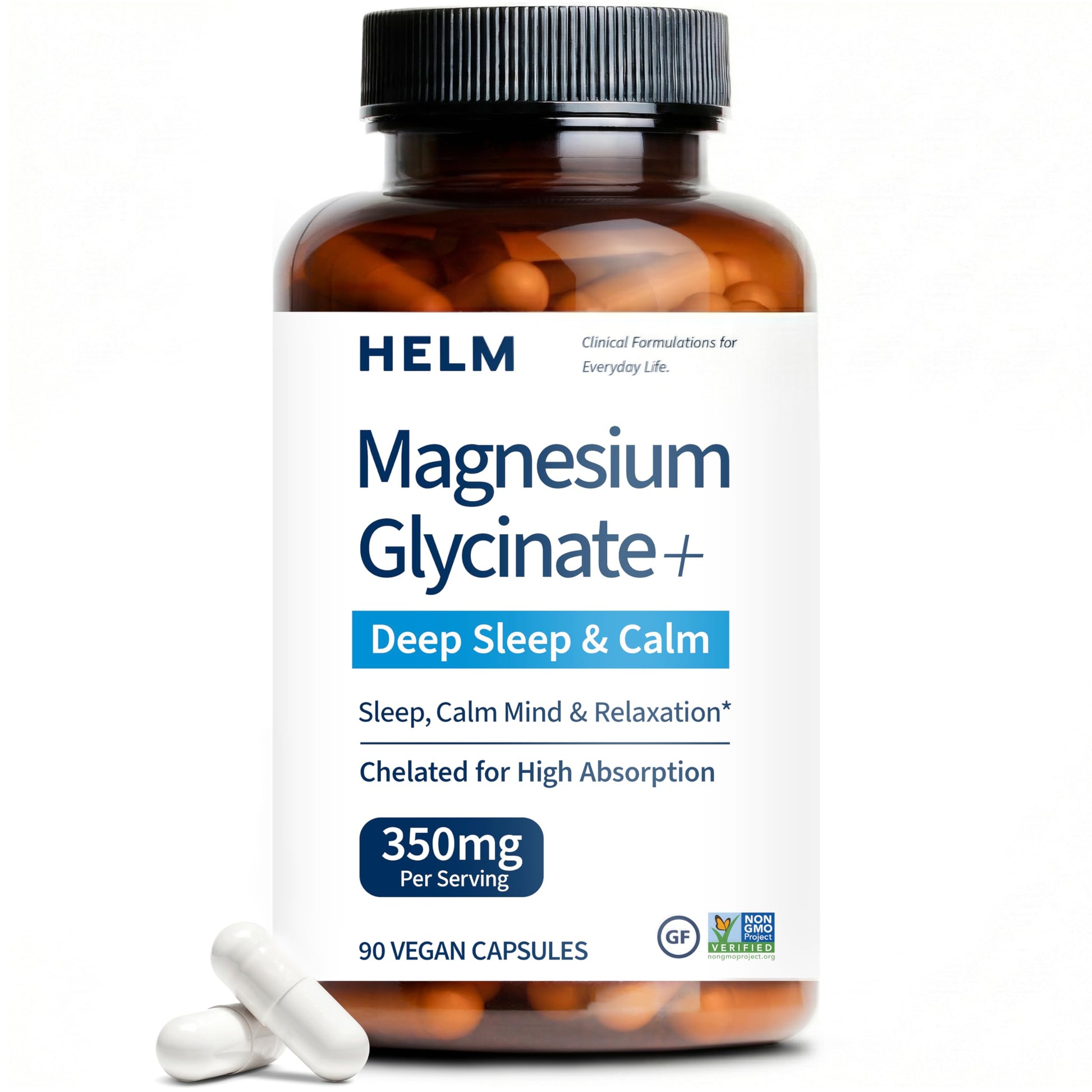 Pure Magnesium Glycinate - Magnesium for Sleep, Stress, Muscle & Nerve Support - High-Absorption, Non-GMO, Vegan - 90 Capsules (350mg) Helm NutritionBuy Supplements Australia