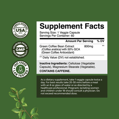 Pure Green Coffee Bean Extract - Super Energizing Green Coffee Extract with 50% Chlorogenic Natures CraftBuy Supplements Australia
