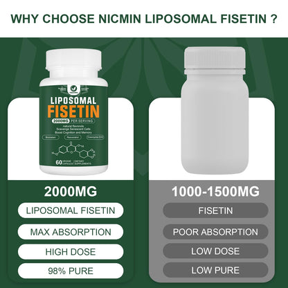 Liposomal Fisetin Supplement, 2000MG, 98% Pure Fisetin Polyphenols Antioxidants, with Quercetin, TMG and Resveratrol, for Healthy Aging, Cognitive Support, 120 Capsules NICMINBuy Supplements Australia