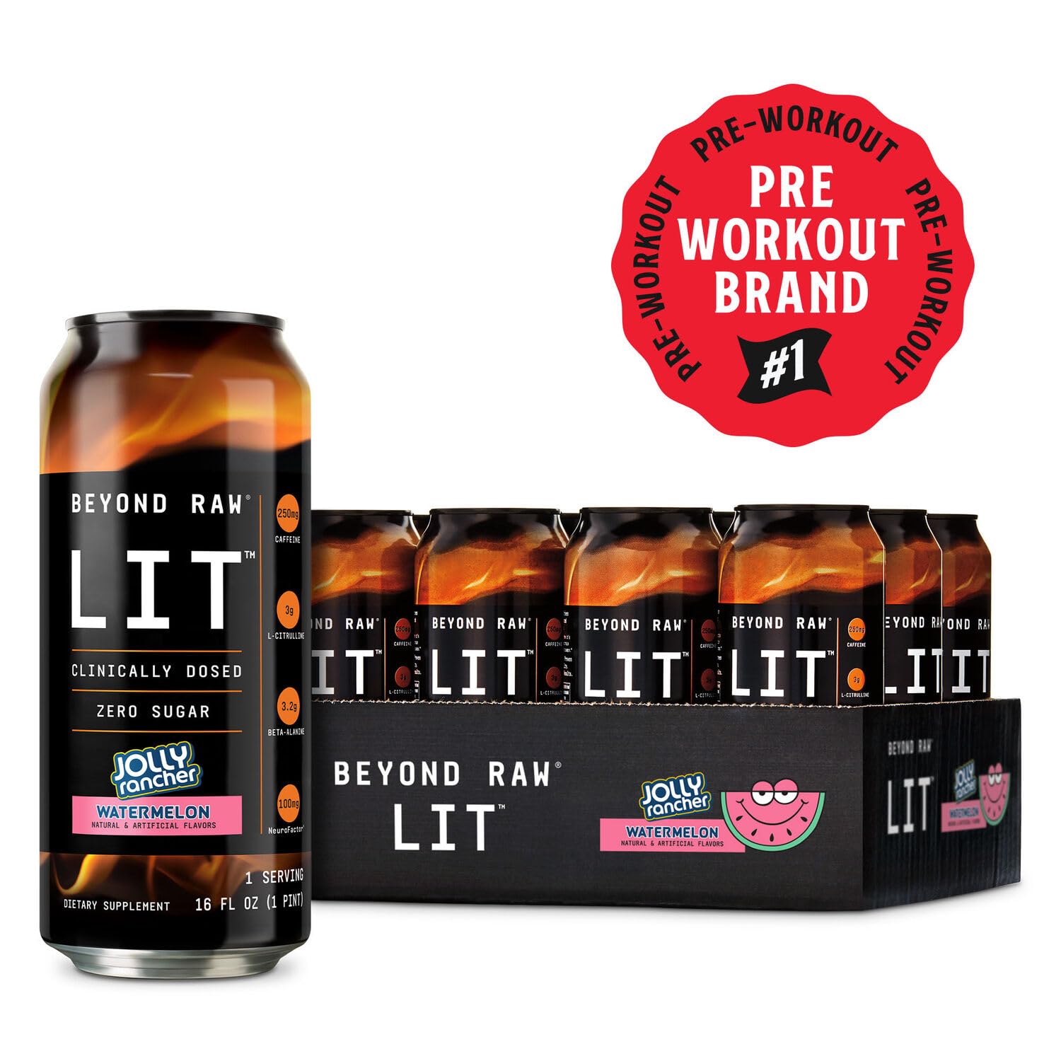 BEYOND RAW LIT On The Go | Ready to Drink Cans | Contains Caffeine, L-Citrulline, Beta-Alanine, and Nitric Oxide | Jolly Rancher Watermelon | 12 Count BEYOND RAWBuy Supplements Australia