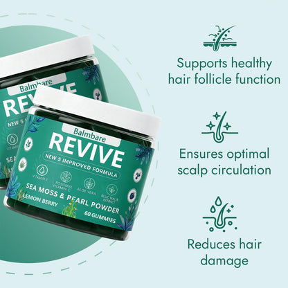 Balmbare Revive Gummies for Hair Loss, with Organic Irish Sea Moss Pearl Powder, Vitamins C & E, Aloe Vera - Supports Healthy Hair, Skin & Nails Growth (1pcs) ReviveNerveBuy Supplements Australia