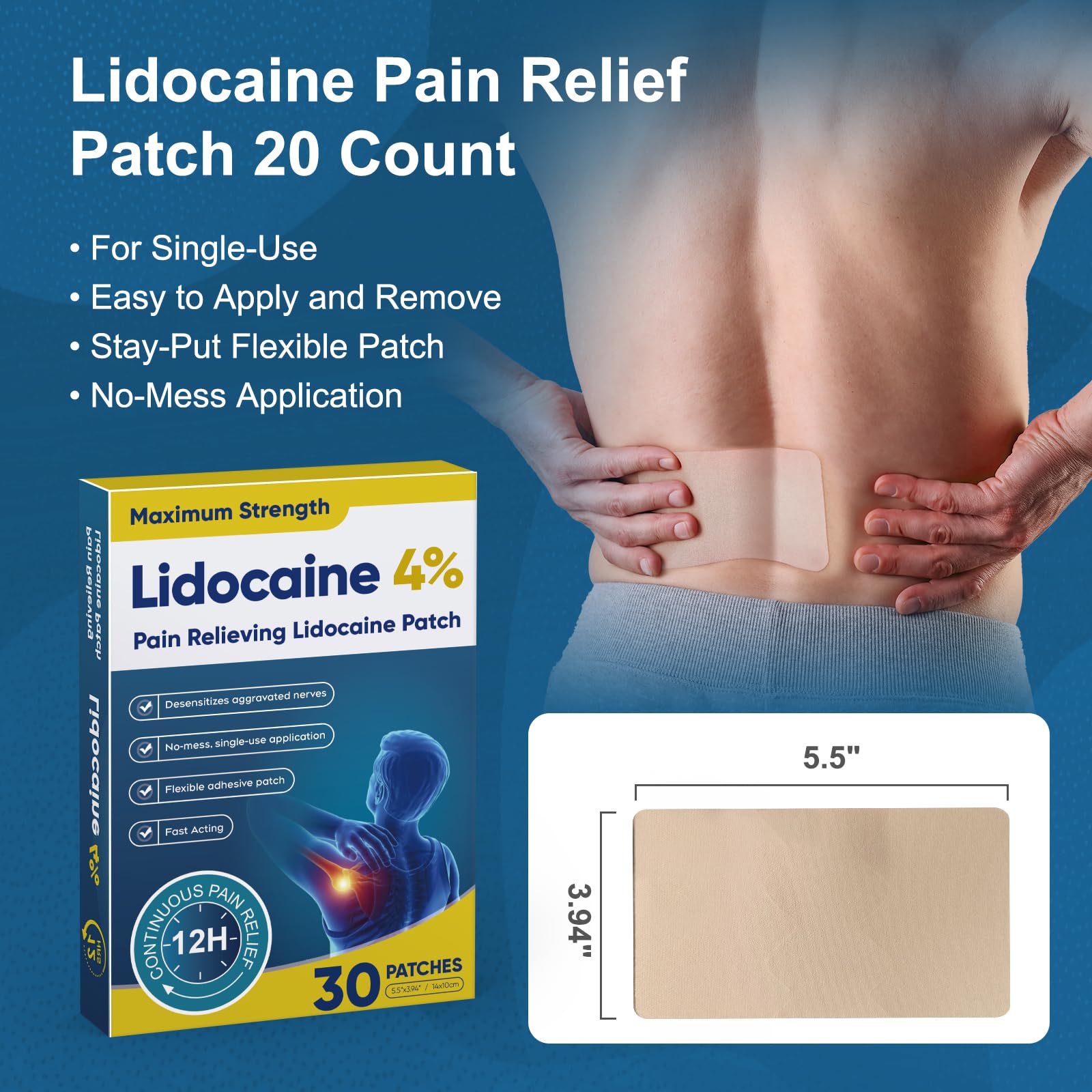 Teemofe 4% Lidocaine Pain Relief Patches – Maximum OTC Strength, Fast-Acting Targeted Relief, 30 Count, for Muscle & Joint Discomfort - 589 TeemofeBuy Supplements Australia
