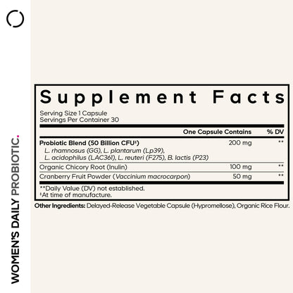 Codeage Women’s Daily Probiotic Supplement – 50 Billion CFU Supplement, Cranberry Fruit Powder, Prebiotic Chicory Root Inulin – Women’s Wellness Support – 1 Capsule Per Serving - Non-GMO – 30 Capsules CodeageBuy Supplements Australia