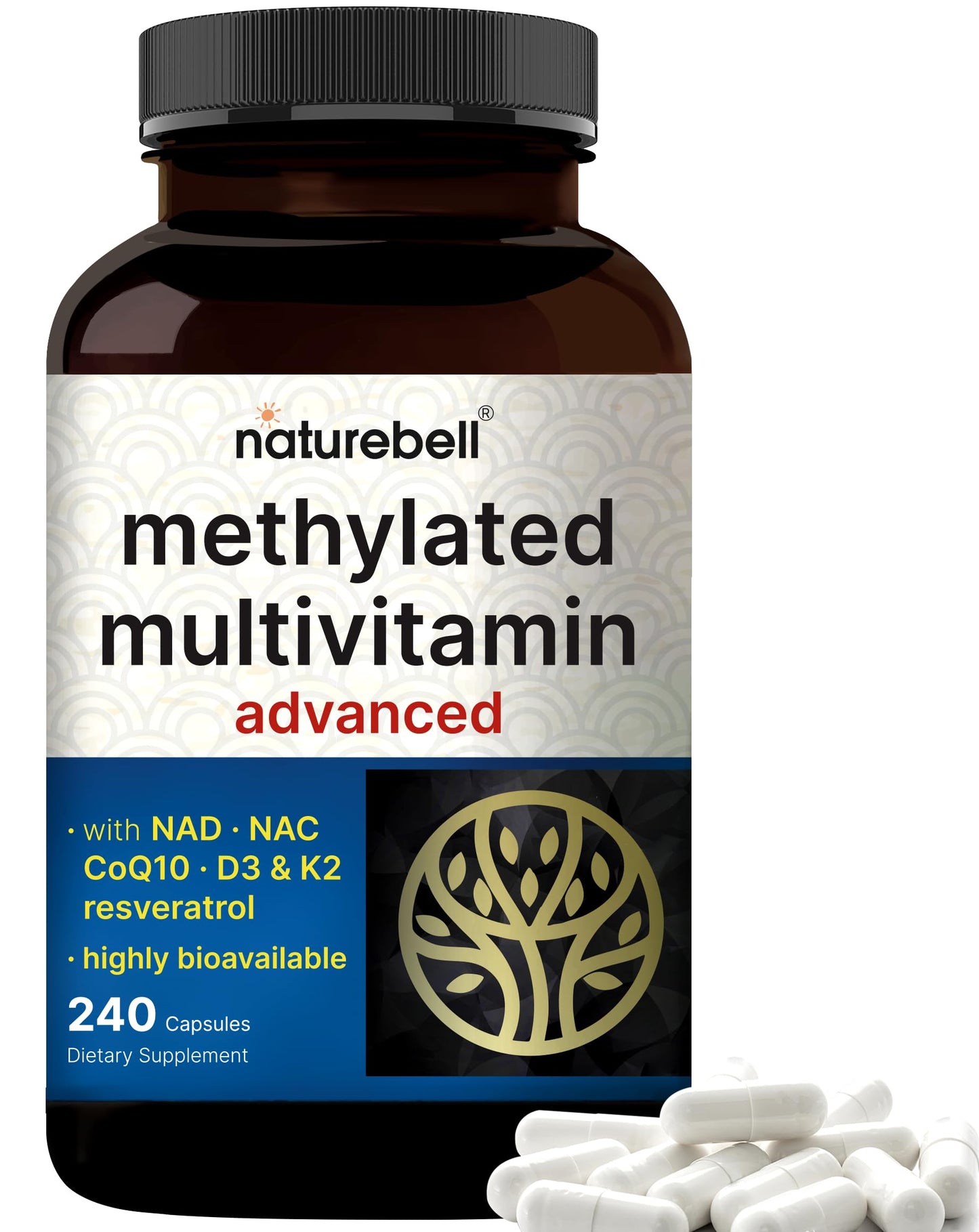 Methylated Multivitamin, 240 Capsules | Highly Bioavailable – 27 Advanced Nutrients – Vitamins A, C, D3, K2 + B Complex with Methylfolate, Methylcobalamin NatureBellBuy Supplements Australia